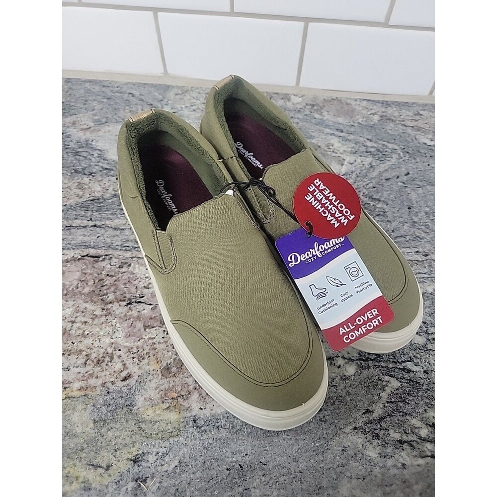 NWT Dearfoams Women's All Over Comfort Slip On Sneakers Shoes Olive Green Size 7